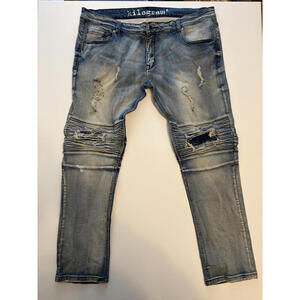Kilogram Men's Distressed Biker Slim Fit Jeans (Size 44x32)
